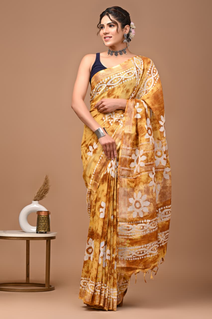 Traditional Bhagalpuri Linen Cotton Saree for Women