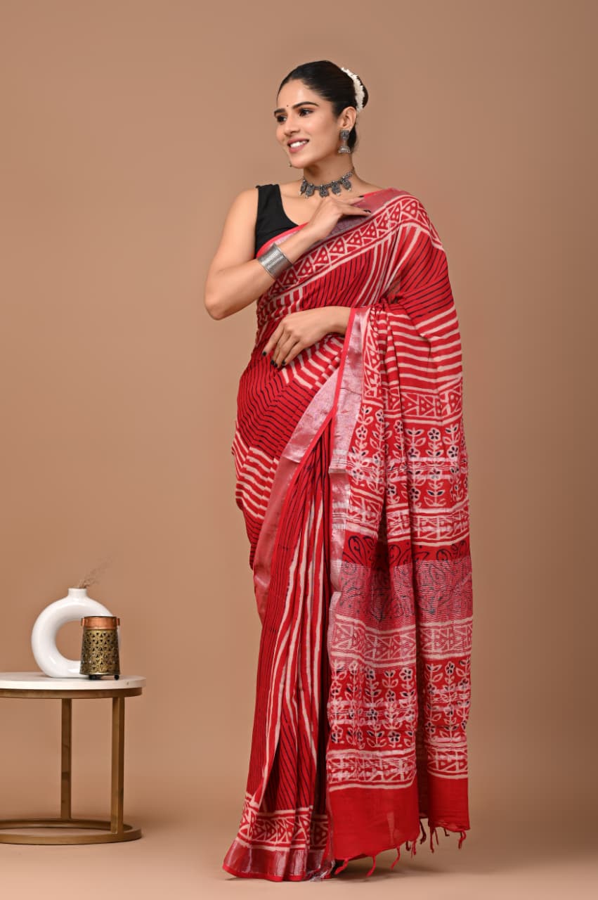 Traditional Bhagalpuri Linen Cotton Saree for Women