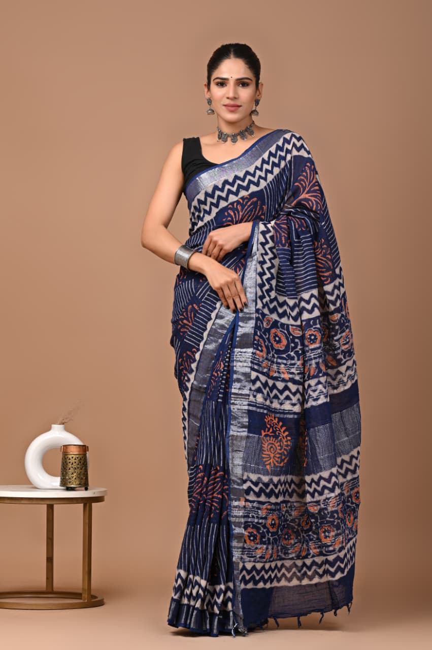 Traditional Bhagalpuri Linen Cotton Saree for Women