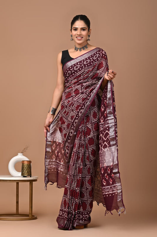 Traditional Bhagalpuri Linen Cotton Saree for Women