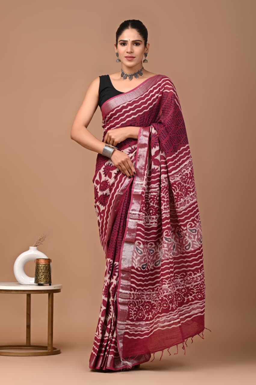 Traditional Bhagalpuri Linen Cotton Saree for Women