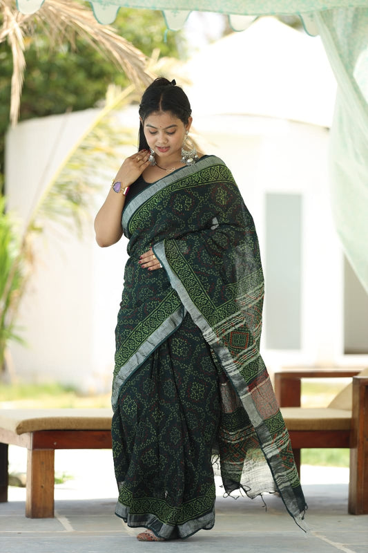 Traditional Bhagalpuri Linen Cotton Saree for Women