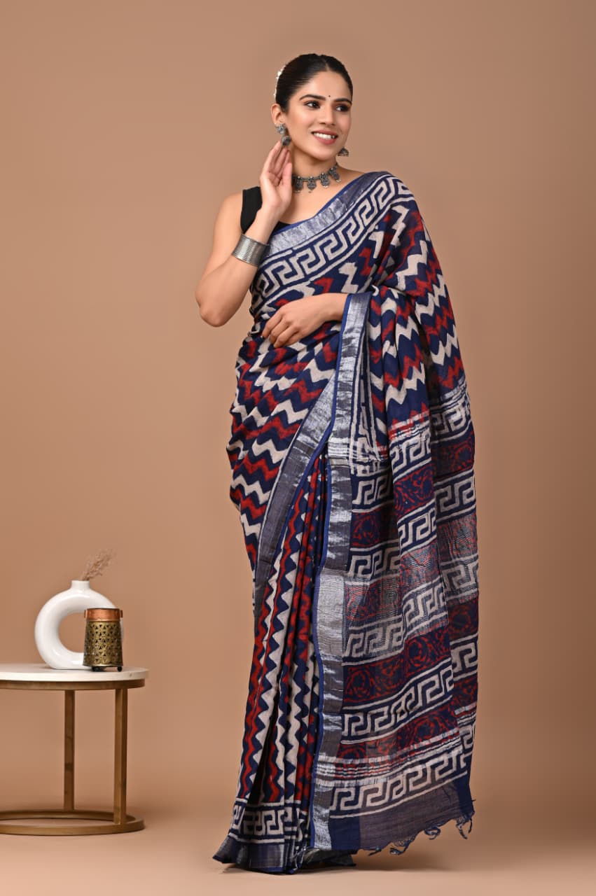 Traditional Bhagalpuri Linen Cotton Saree for Women