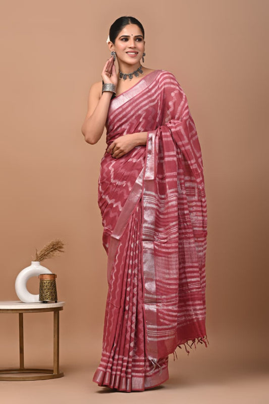 Traditional Bhagalpuri Linen Cotton Saree for Women