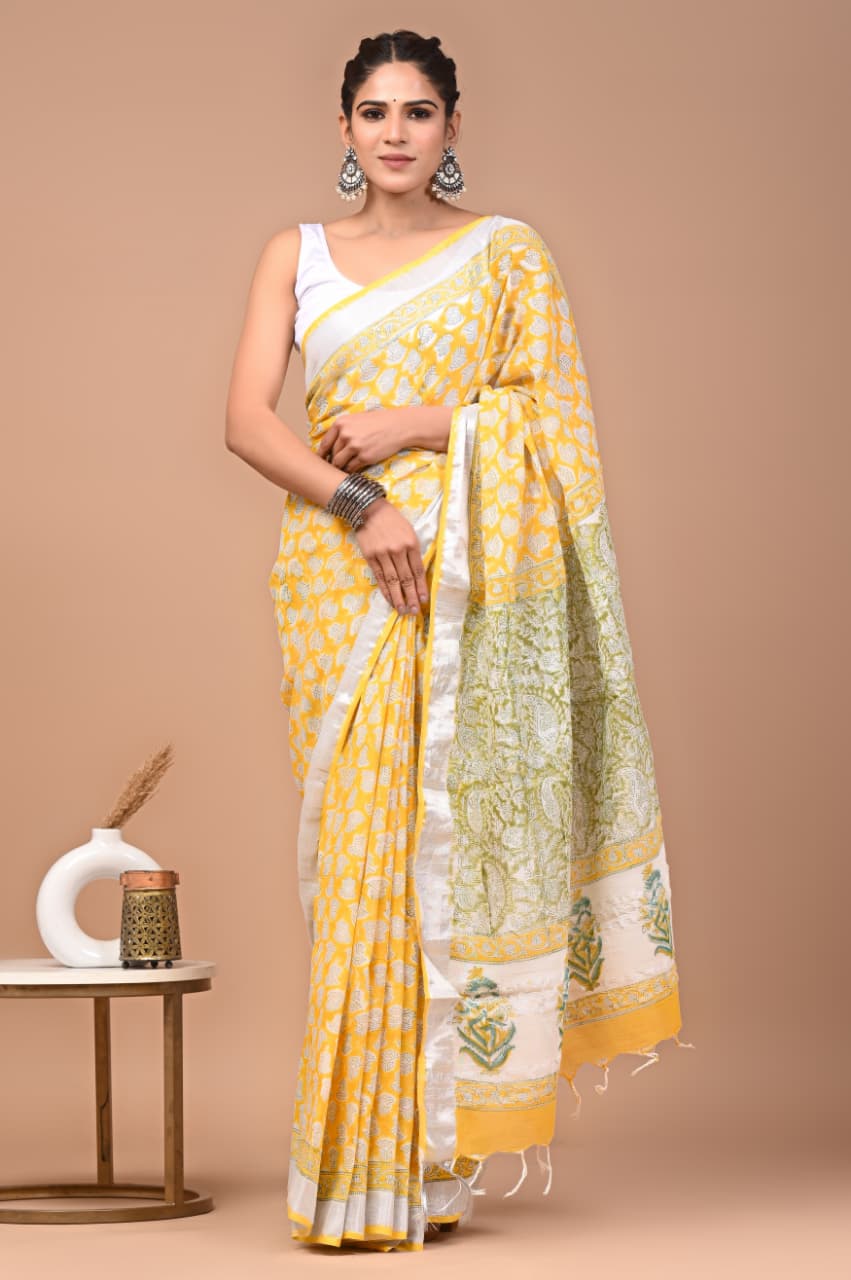 Traditional Bhagalpuri Linen Cotton Saree for Women
