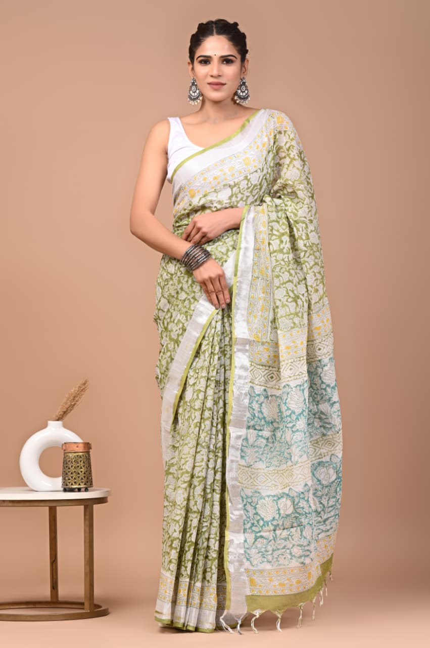 Traditional Bhagalpuri Linen Cotton Saree for Women