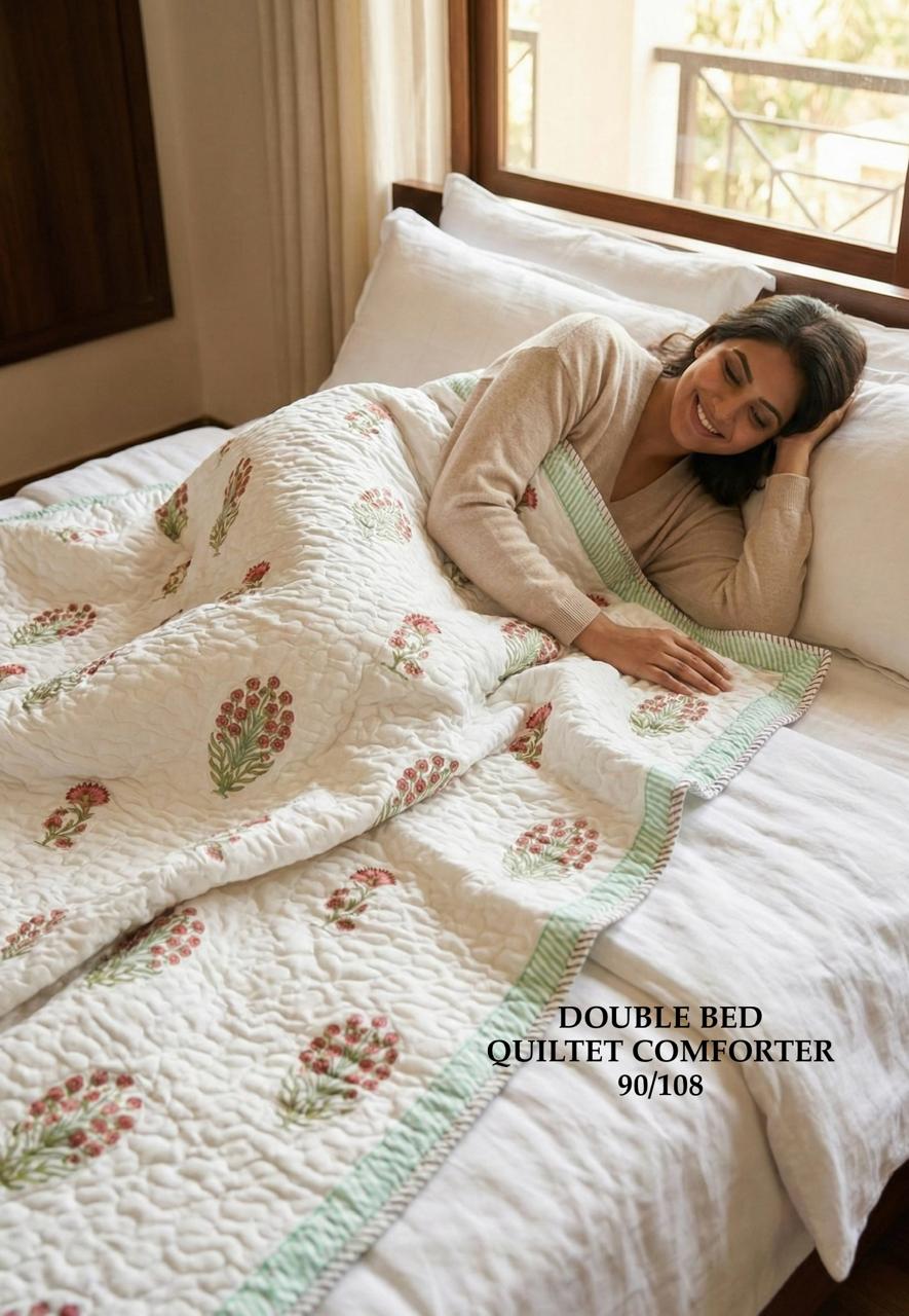 Blush Petal Symphony Quilted Cotton Comforter