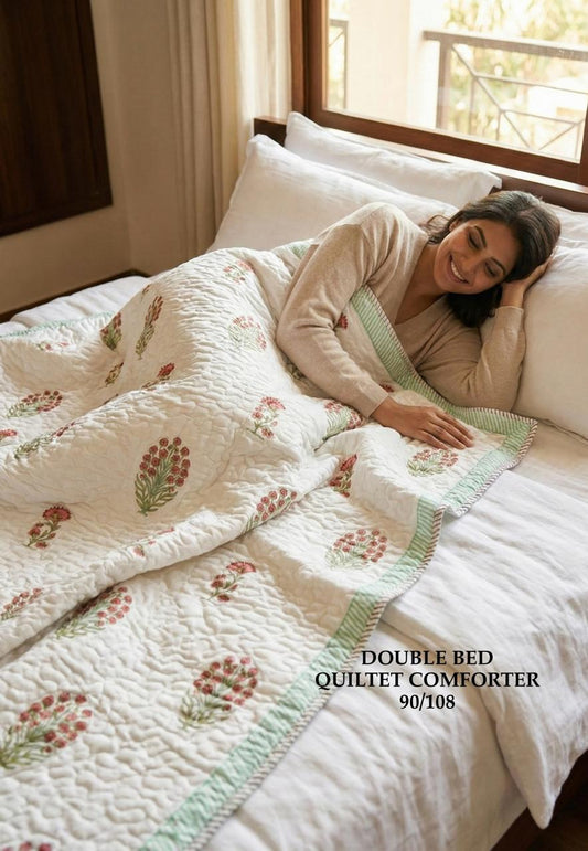 Blush Petal Symphony Quilted Cotton Comforter