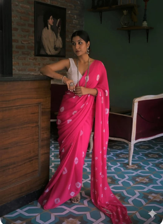 Mul Cotton Hand Block Printed Saree With Blouse Piece