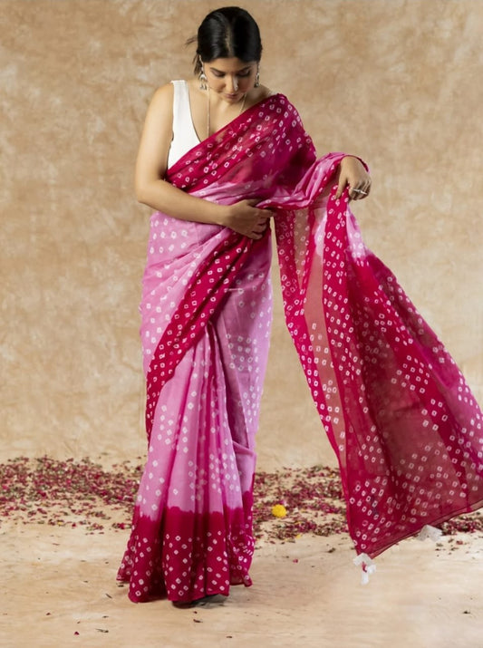Mul Cotton Hand Block Printed Saree With Blouse Piece