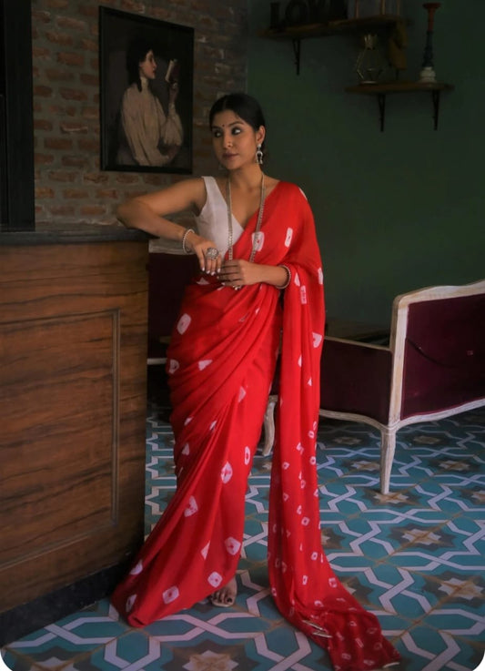 Mul Cotton Hand Block Printed Saree With Blouse Piece