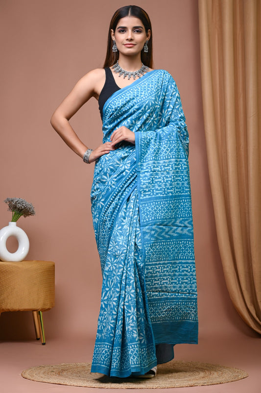 Jaipuri Printed Cotton Mulmul Saree