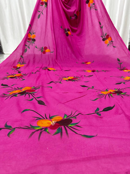 Painted via Hand Brush Cotton Saree With Blouse Piece