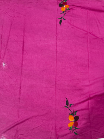 Painted via Hand Brush Cotton Saree With Blouse Piece