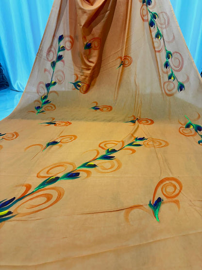 Painted via Hand Brush Cotton Saree With Blouse Piece