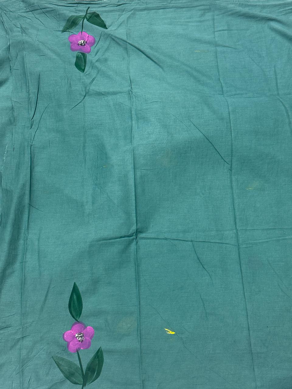 Painted via Hand Brush Cotton Saree With Blouse Piece