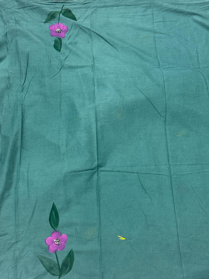 Painted via Hand Brush Cotton Saree With Blouse Piece