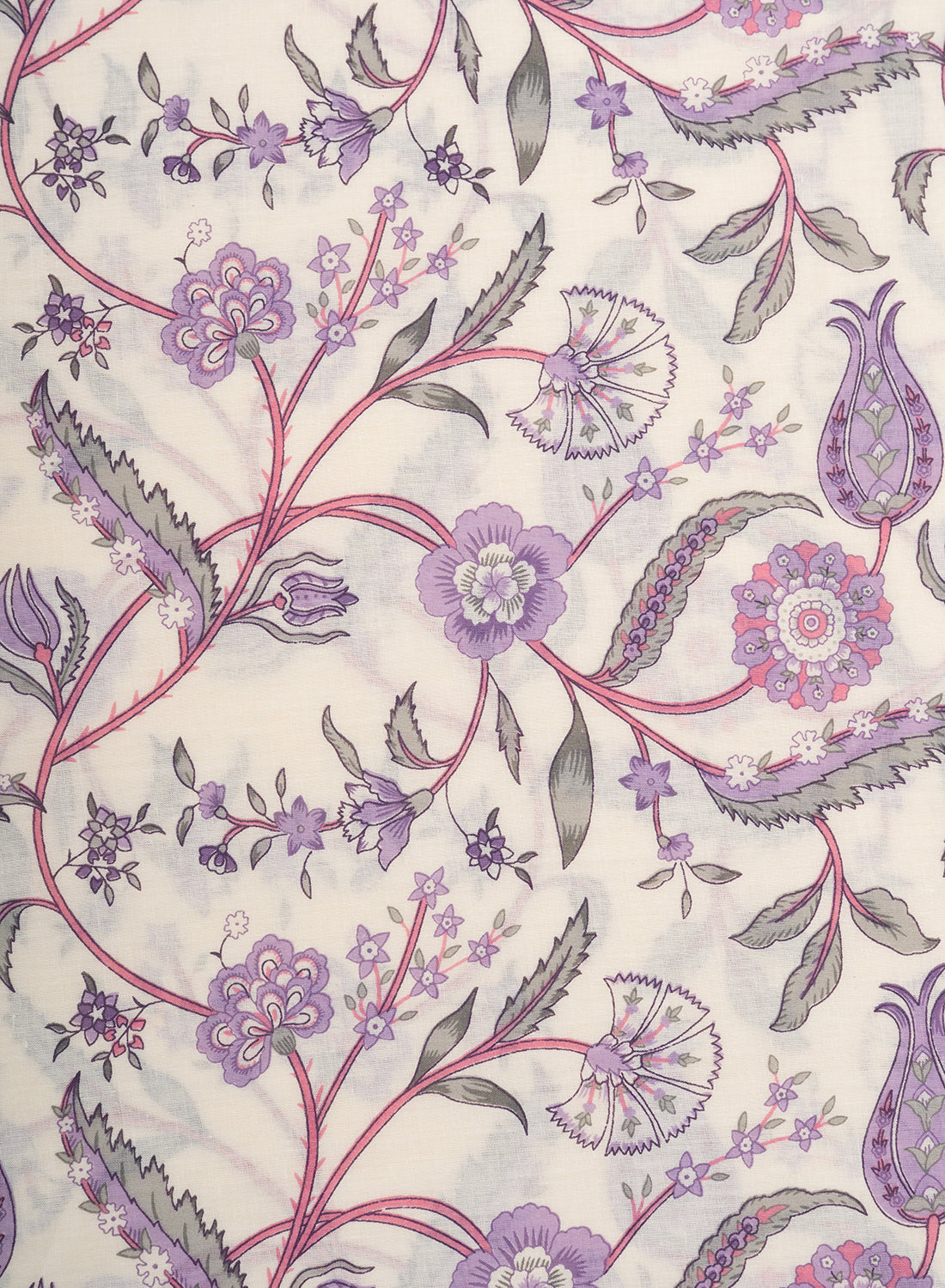 Pure Cotton Cambric Mix And Match Off-White And Purple Color Block Print Fabric.