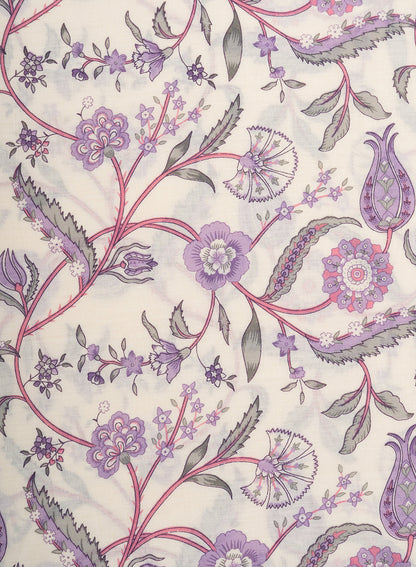 Pure Cotton Cambric Mix And Match Off-White And Purple Color Block Print Fabric.