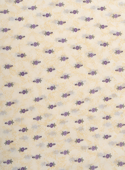 Pure Cotton Cambric Mix And Match Off-White And Purple Color Block Print Fabric.