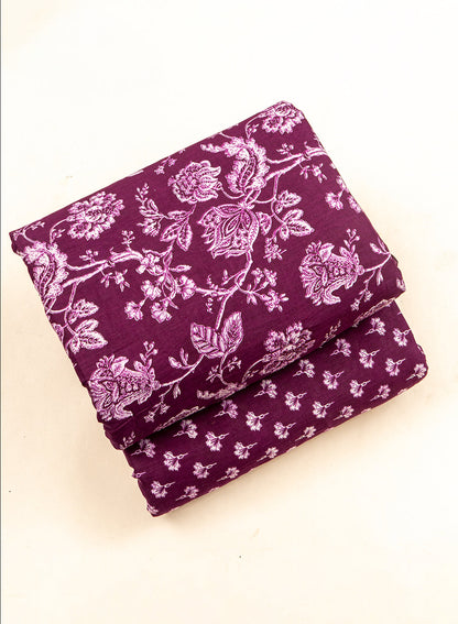 Pure Cotton Cambric Mix And Match Dark Purple Color Block Print Fabric.