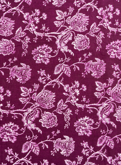 Pure Cotton Cambric Mix And Match Dark Purple Color Block Print Fabric.