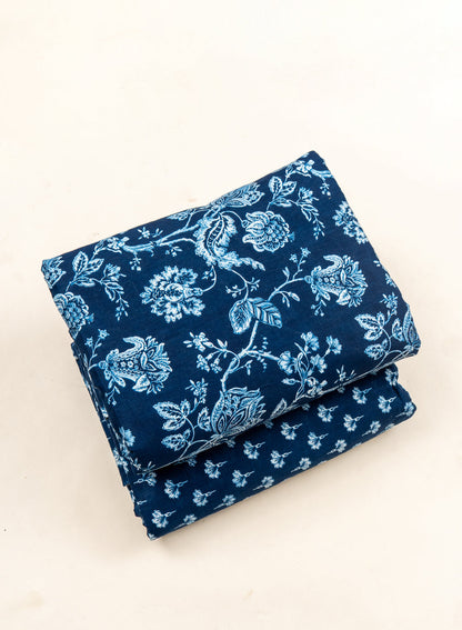 Pure Cotton Cambric Mix And Match Navy Blue Color Block Print Fabric.