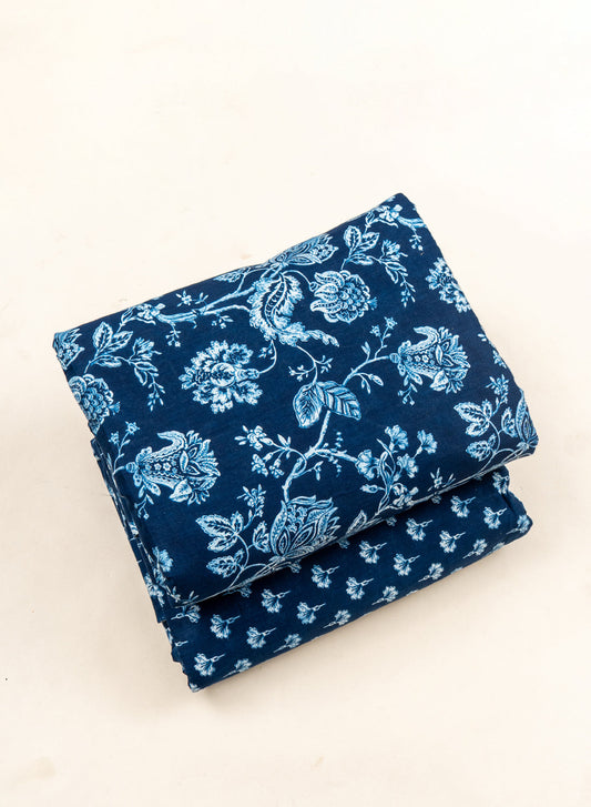 Pure Cotton Cambric Mix And Match Navy Blue Color Block Print Fabric.