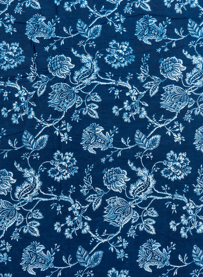 Pure Cotton Cambric Mix And Match Navy Blue Color Block Print Fabric.