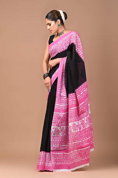 Exclusive Printed Pure Cotton Mulmul Saree With Blouse