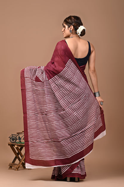 Printed Pure Cotton Mulmul Saree With Blouse
