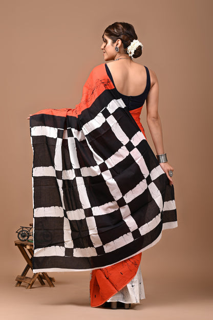 Printed Pure Cotton Mulmul Saree With Blouse