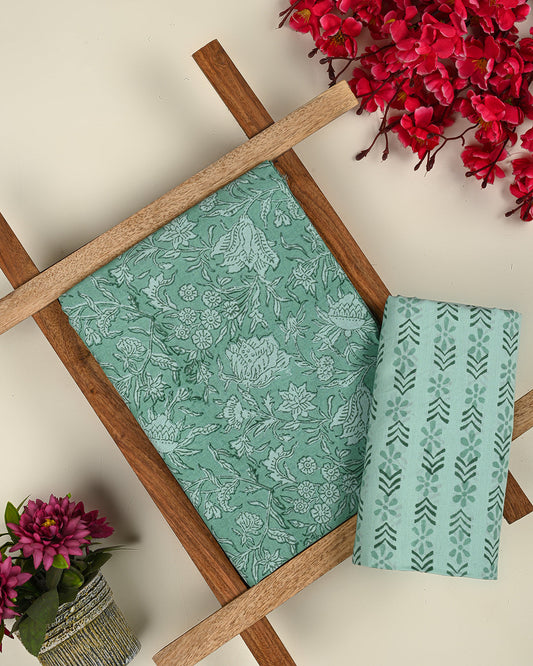 Premium Hand Block Printed Cotton Suit Top And Bottom Set