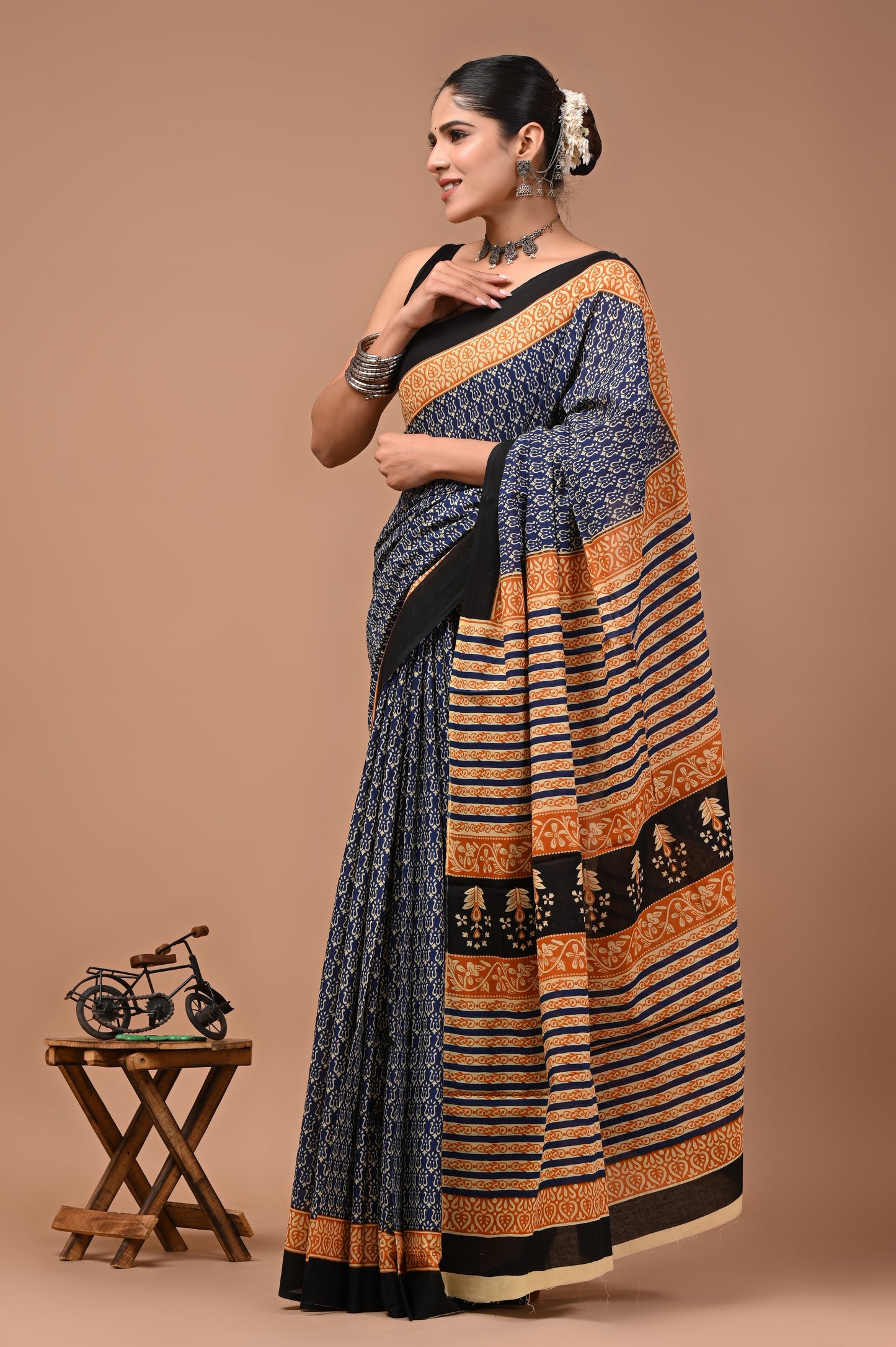 Printed Pure Cotton Mulmul Saree With Blouse