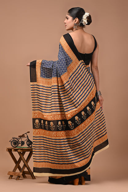 Printed Pure Cotton Mulmul Saree With Blouse