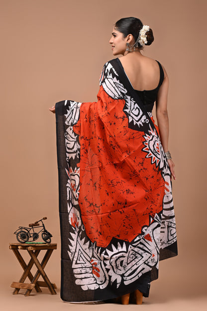 Printed Pure Cotton Mulmul Saree With Blouse