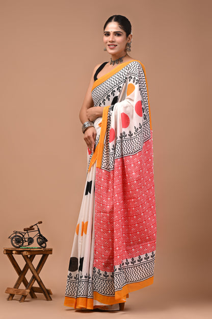 Printed Pure Cotton Mulmul Saree With Blouse