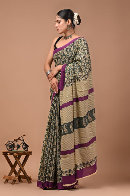 Printed Pure Cotton Mulmul Saree With Blouse