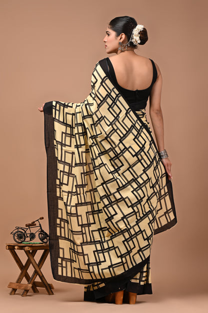 Printed Pure Cotton Mulmul Saree With Blouse