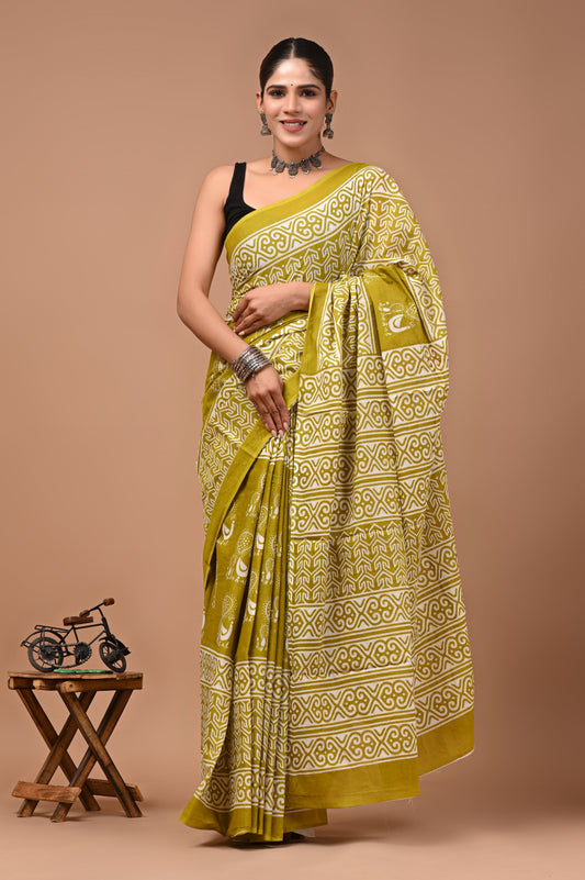 Printed Pure Cotton Mulmul Saree With Blouse