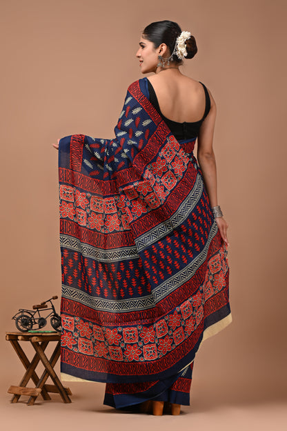 Printed Pure Cotton Mulmul Saree With Blouse
