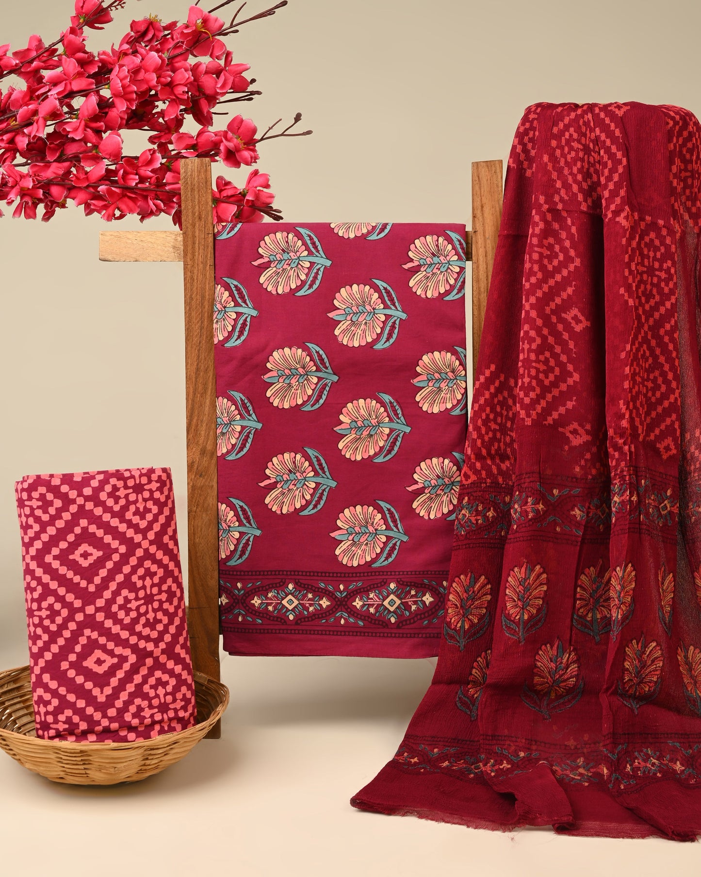 Cotton Suit with Chiffon Dupatta