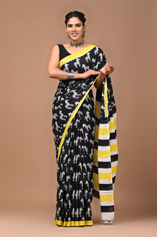 Exclusive Printed Pure Cotton Mulmul Saree With Blouse