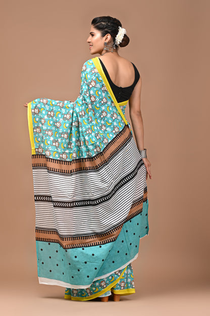 Exclusive Printed Pure Cotton Mulmul Saree With Blouse