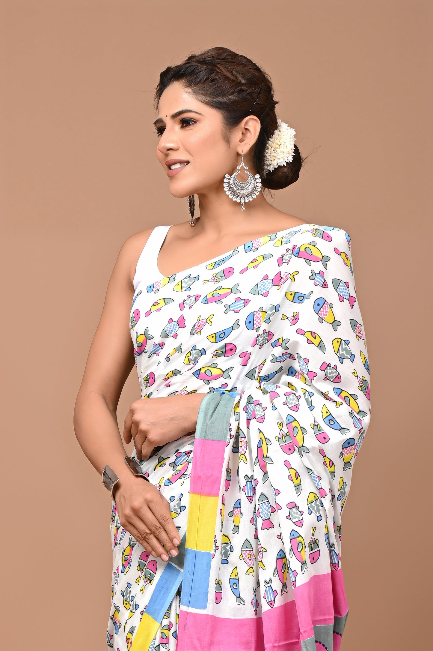 Exclusive Printed Pure Cotton Mulmul Saree With Blouse