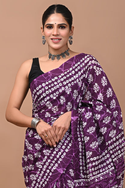 Jaipuri Printed Pure Cotton Mulmul Saree With Blouse