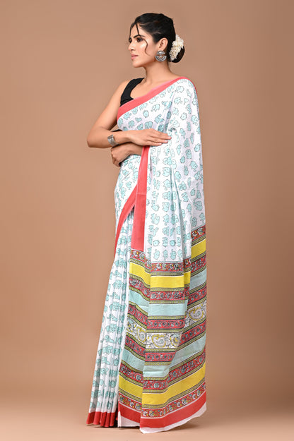 Exclusive Printed Pure Cotton Mulmul Saree With Blouse