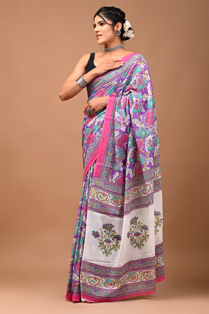 Exclusive Printed Pure Cotton Mulmul Saree With Blouse