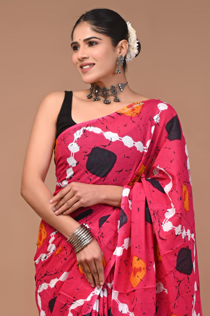 Printed Pure Cotton Mulmul Saree With Blouse