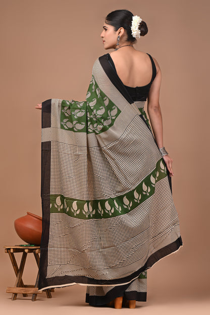 Printed Pure Cotton Mulmul Saree With Blouse